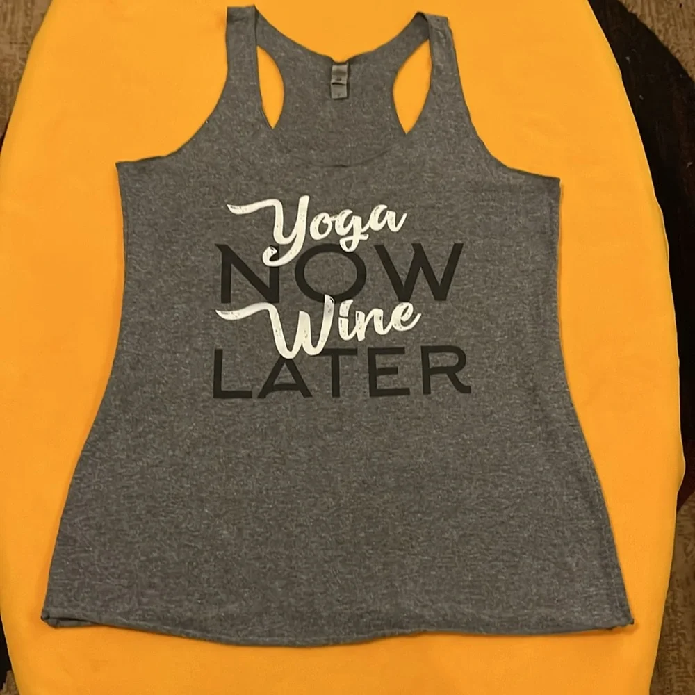 Next Level Apparel women’s yoga tank top. Grey with black and white message. M-L - Picture 5 of 9